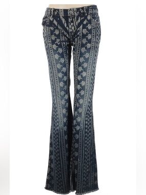 Free People We The Free Flares Indigo Jeans Size 30 NWT Boho Mantra Bali Print